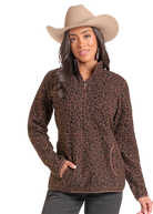 Panhandle Women's Brown Cheetah Quarter Zip Pullover DW91C09294
