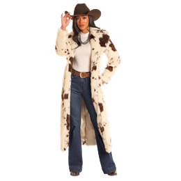 Women's Panhandle Cow Print Long Fur Coat 