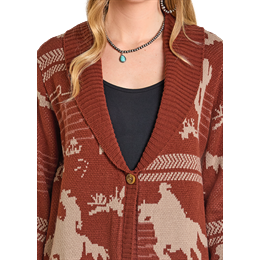 Women's Panhandle Cowboy Print Button Cardigan