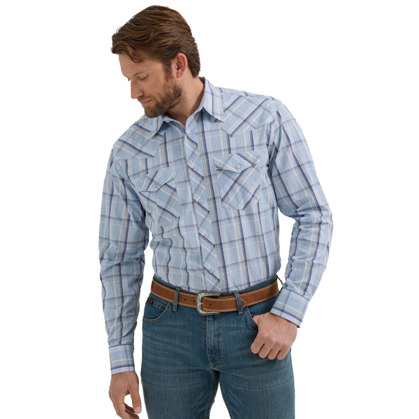 Men's Wrangler Men's 20X Competition Western Plaid Long Sleeve Snap Shirt 112356580 - Crazy House Western Wear