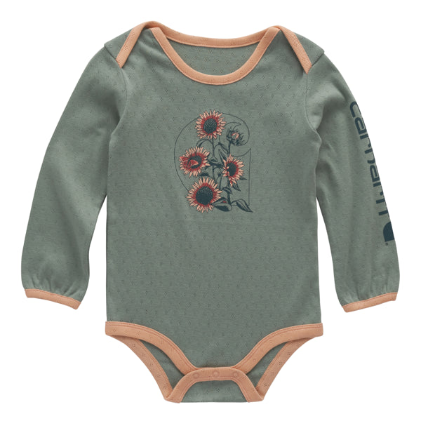 Girl's Carhartt Pink Sunflower C Long Sleeve Bodysuit CA7160-GH5
