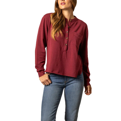 Women's Kimes Ranch Maroon Elouise Henley Long Sleeve Top 
