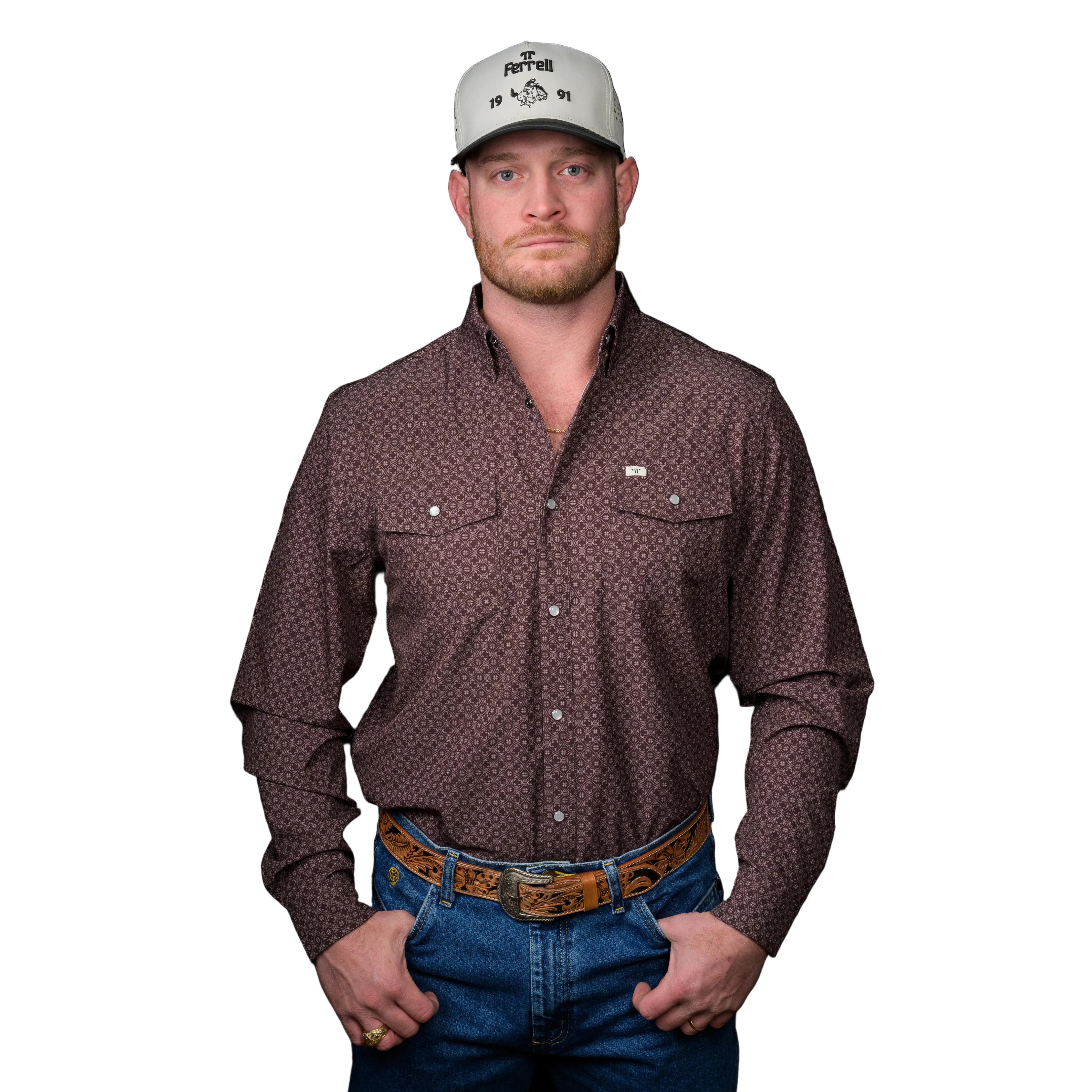 Men's Ferrell The Silas in Brown Long Sleeve Snap Shirt FPL1002571