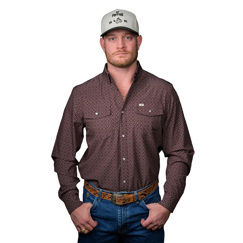 Men's Ferrell The Silas in Brown Long Sleeve Snap Shirt FPL1002571