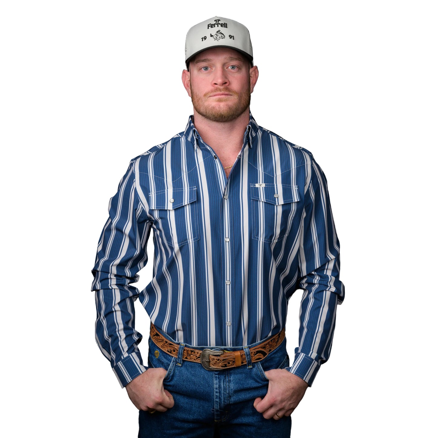 Men's Ferrell "The Atlas" in Blue Long Sleeve Snap Shirt FPL1002590