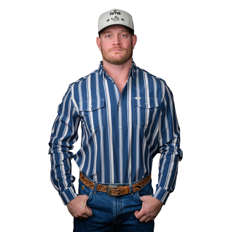 Men's Ferrell "The Atlas" in Blue Long Sleeve Snap Shirt FPL1002590