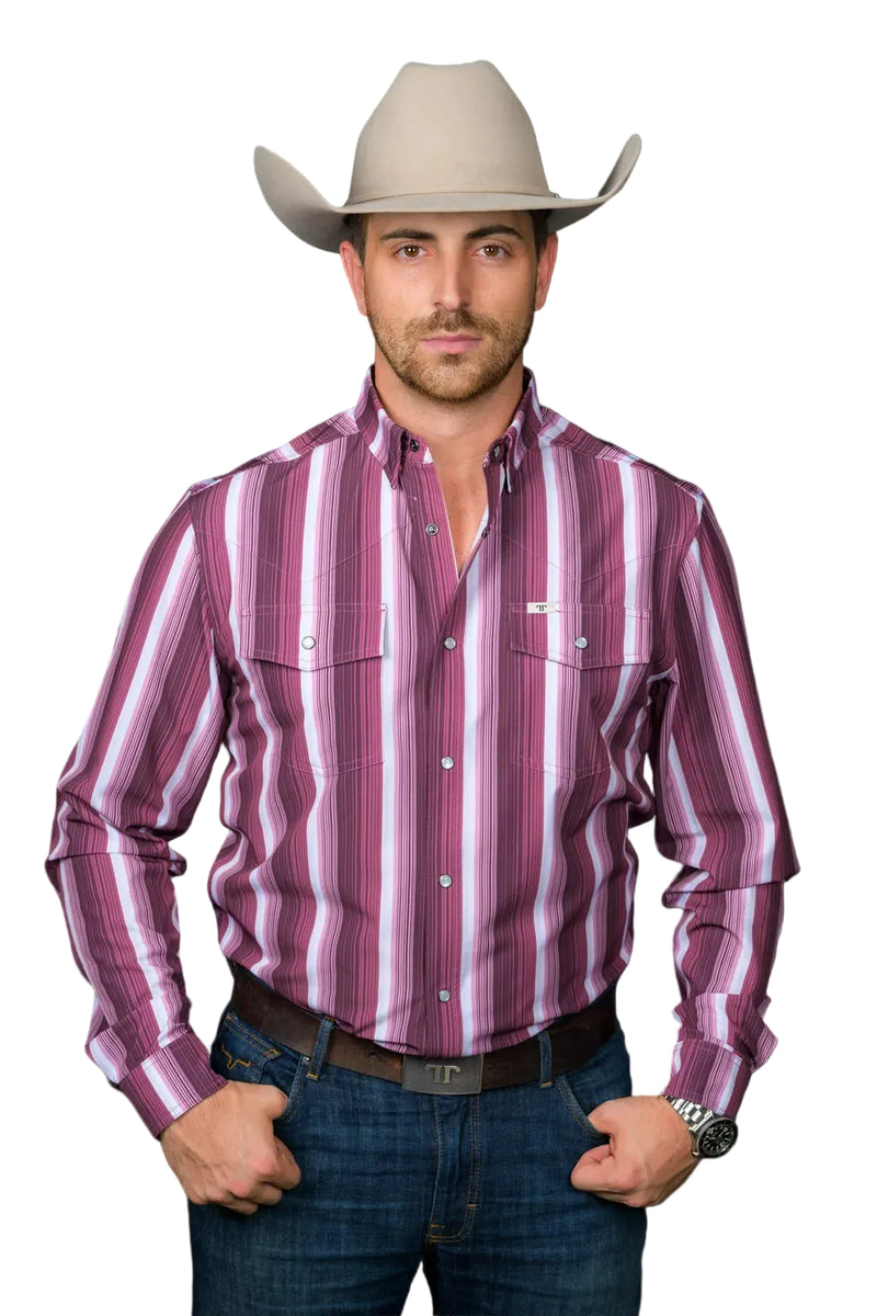Ferrell Men's The Tristan Long Sleeve Pearl Snap Shirt In Maroon FPL1026182