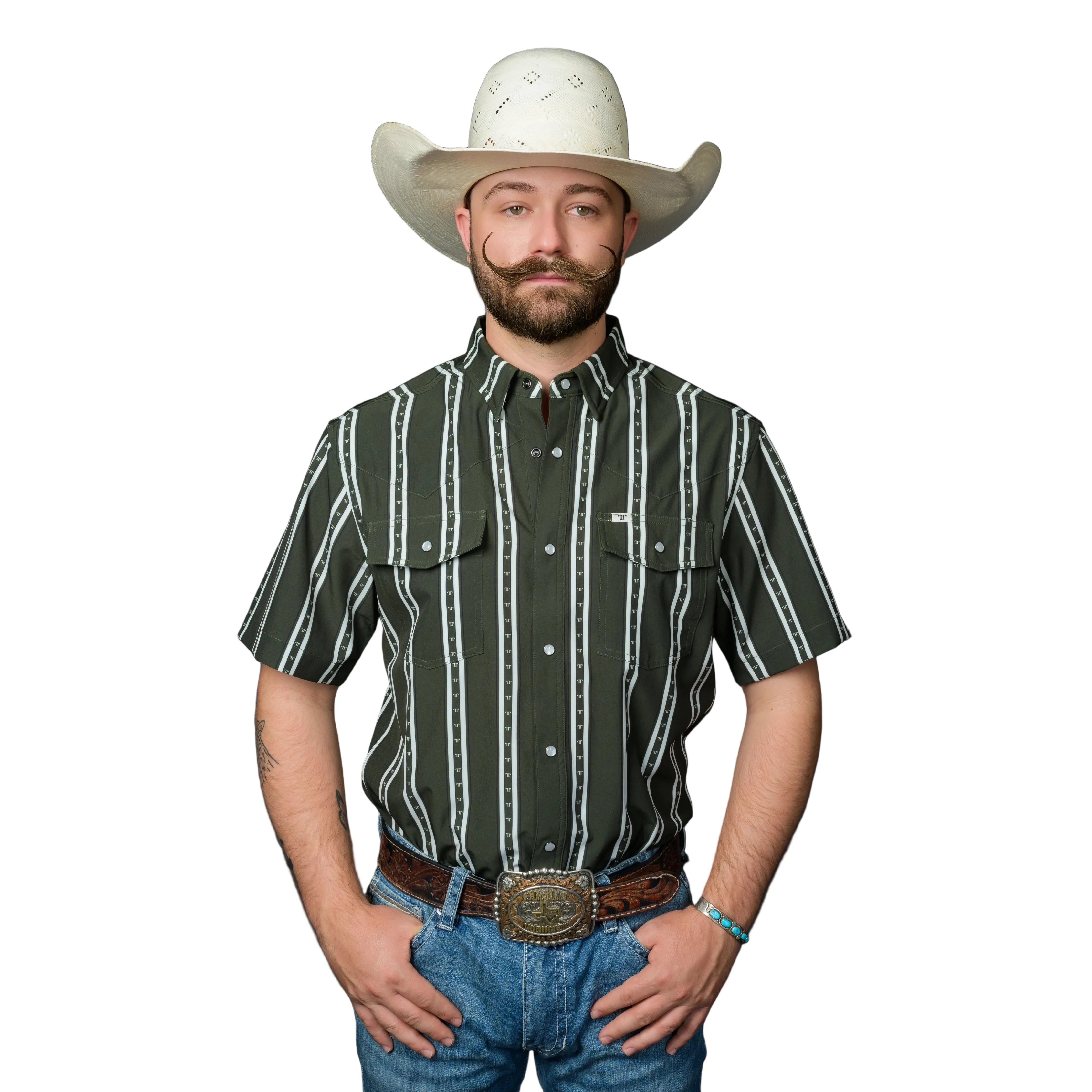 Men's Ferrell Short Sleeve "The Tucker" In Green Snap Shirt FPS1026008