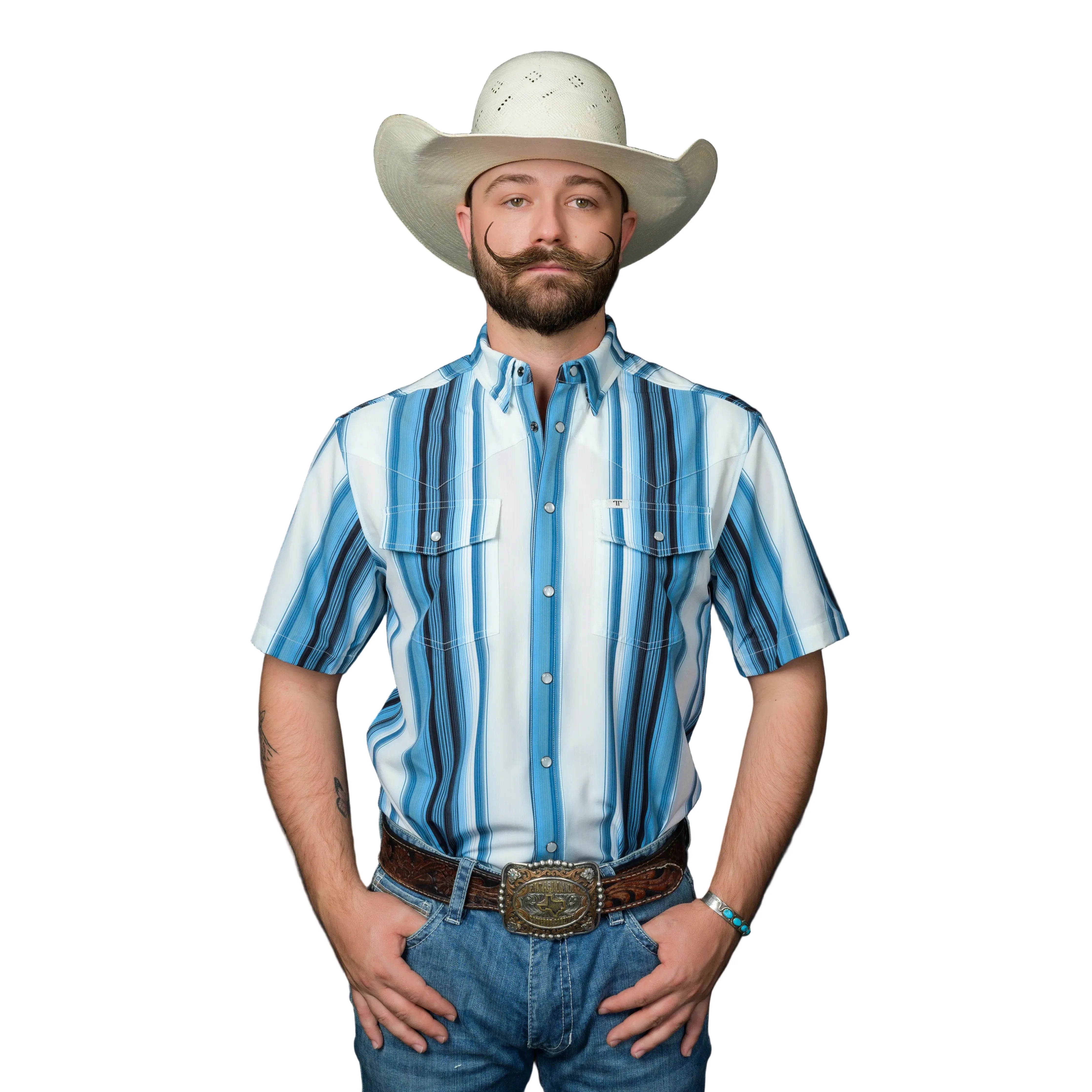 Men's Ferrell Short Sleeve "The Harrison" In Blue Snap Shirt FPS1026038