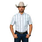Men's Ferrell Short Sleeve The Tristan in Gray/Green Striped Pearl Snap Shirt FPS1026116