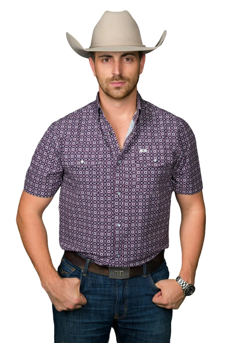 Ferrell Men's The Emerson Short Sleeve Pearl Snap Shirt In Maroon FPS1026180