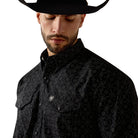 Men's Ariat Long Sleeve Black Medallion Print Fritz Classic Fit Snap Shirt 10073621