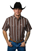 Ferrell Men's The Tucker Short Sleeve Pearl Snap Shirt in Brown FPS1026186