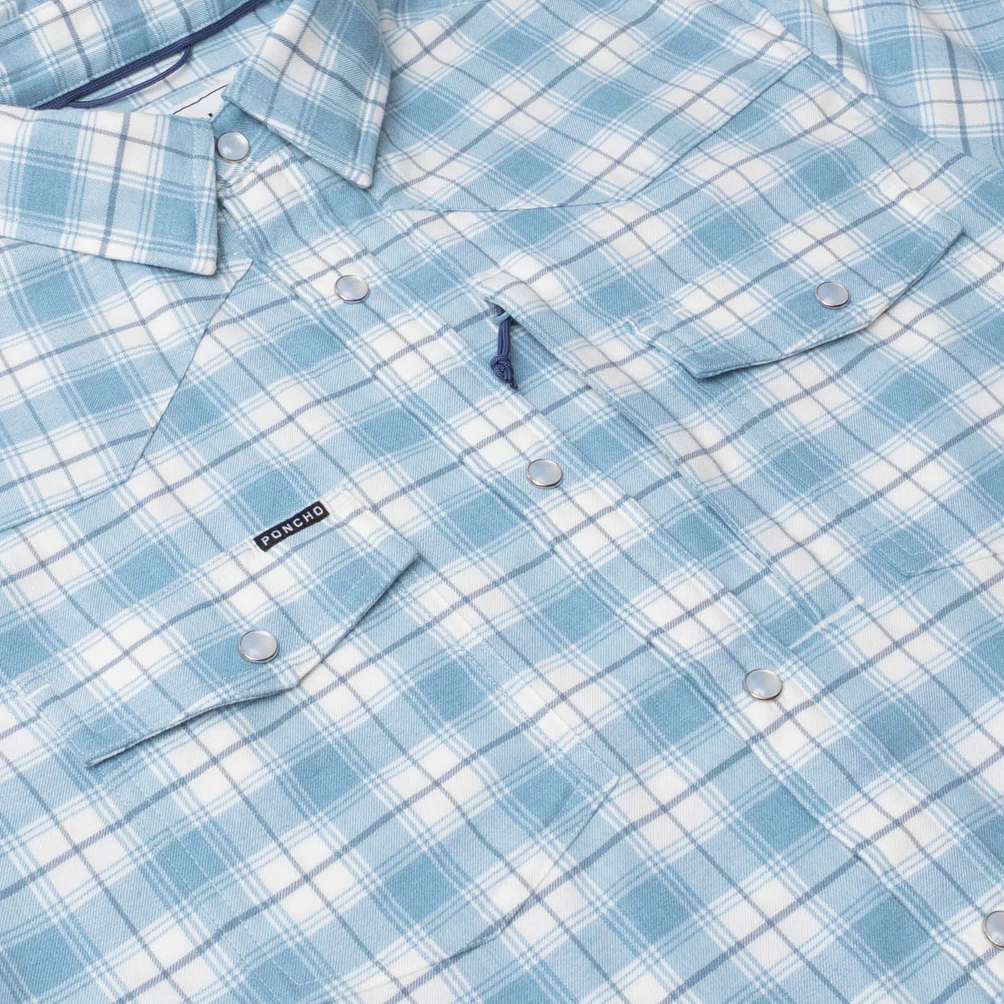 Men's Poncho The Cody Long Sleeve Blue Plaid Snap Shirt 