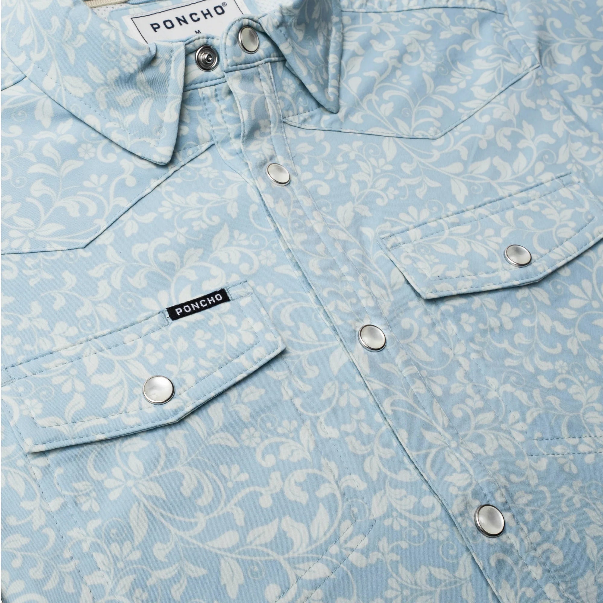 Boy's Poncho "The Alma" Blue Short Sleeve Floral Print Snap Shirt 