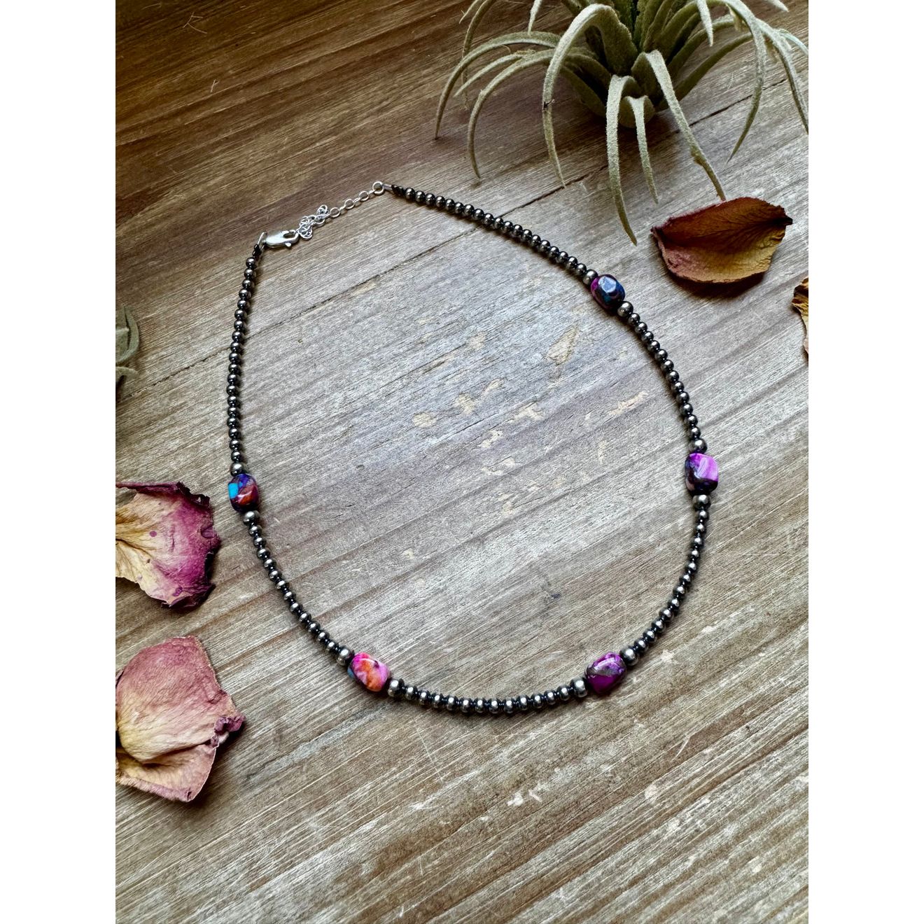 Bijoux Fab 5 Pink Dye Turquoise Choker and Sterling Silver Pearls CHO-NAV-130-TUR