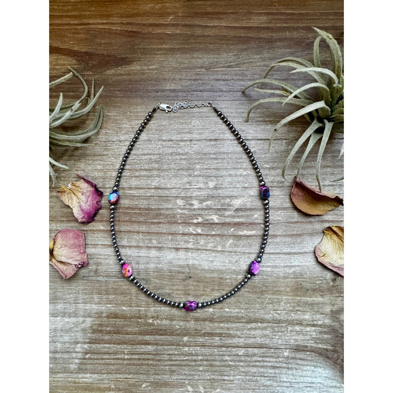 Bijoux Fab 5 Pink Dye Turquoise Choker and Sterling Silver Pearls CHO-NAV-130-TUR