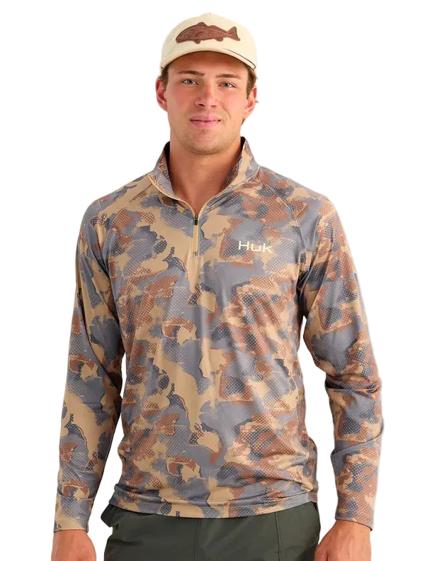 Huk Men's Starfish Tideloom Camo Airweight KC Print 1/4 Zip H1200751-190