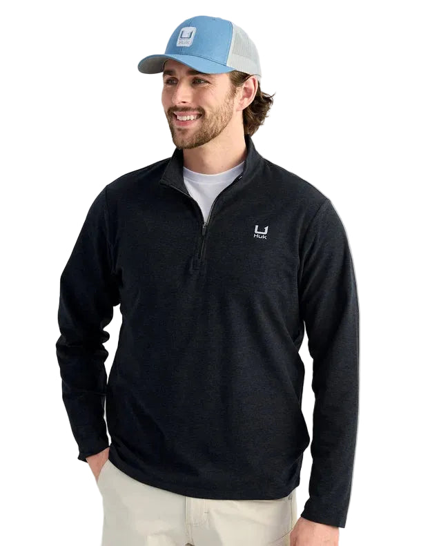 Huk Men's Black Heather Leeward Lightweight Fleece 1/4 Zip H1300119-003
