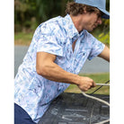 Men's Huk Blue Shadow Palm Slam KC Kona Button-Down H1500192-418