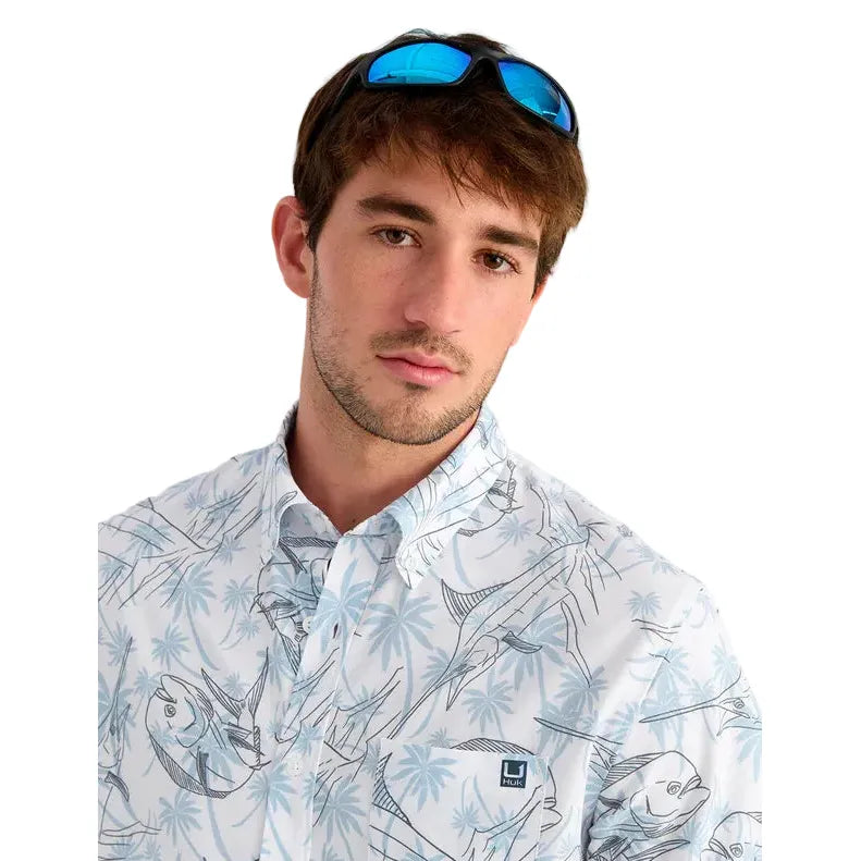 Men's Huk Blue Shadow Palm Slam KC Kona Button-Down H1500192-418