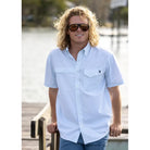 Men's Huk Heron Blue Mini Check Tide Point Short Sleeve Button-Down H1500220-395