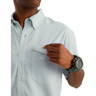 Men's Huk Heron Blue Mini Check Tide Point Short Sleeve Button-Down H1500220-395
