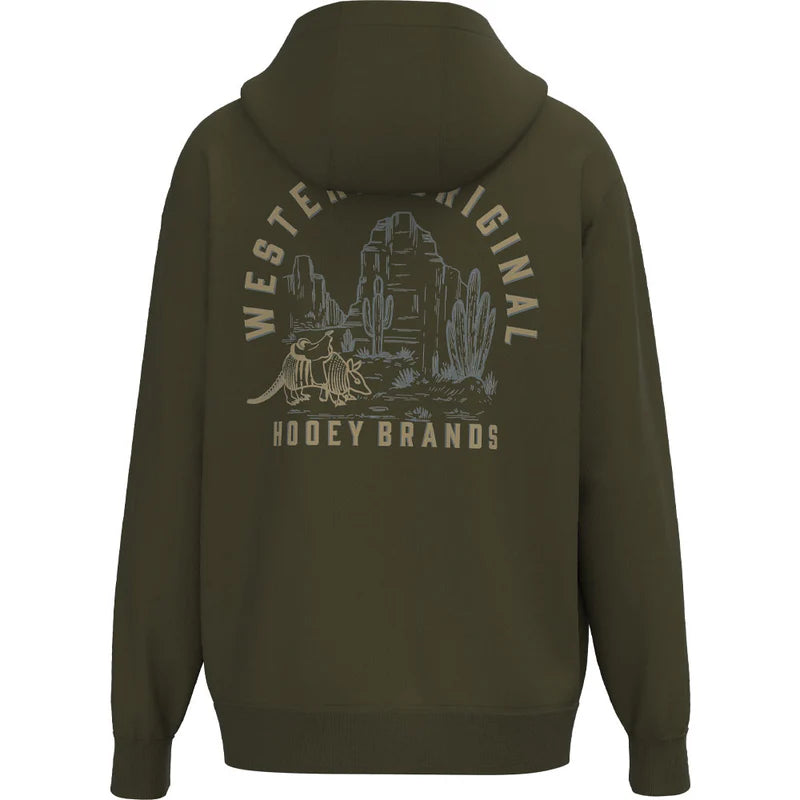 Men's Hooey "Desert Dillo" Olive Green Western Original Landscape Logo Hoodie HH1378DKOL