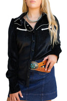Howdy Hanny Women's Black Long Sleeve Velvet Snap Shirt 
