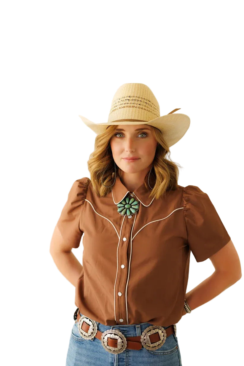Howdy Hanny Women's Short Sleeve Pearl Snap Shirt