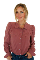 Howdy Hanny Women's Wine Long Sleeve Performance Snap Shirt 