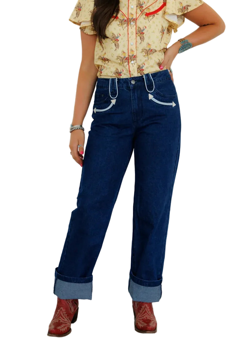 Howdy Hanny Women's Dark Wash Smiley Denim Jeans 