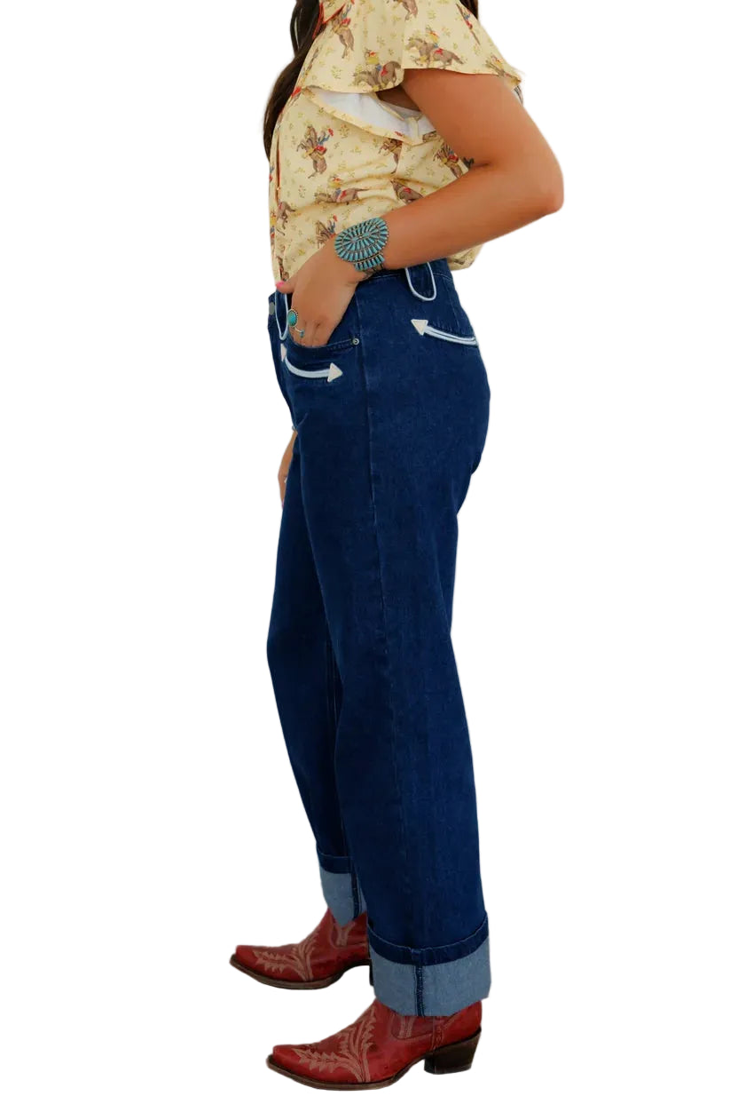 Howdy Hanny Women's Dark Wash Smiley Denim Jeans 
