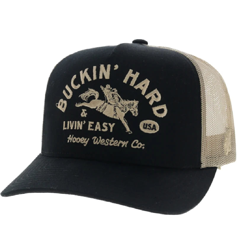Hooey Men's Black/Tan Buckin Hard 5-Panel Trucker Snapback Hat 2692T-BKTN
