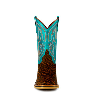 Men's Horsepower Cognac Elephant print with 12" Turquoise Barcelona Top HPW2502 - Crazy House Western Wear