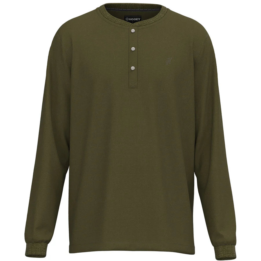 Men's Hooey "Henley" Olive Long Sleeve Thermal Shirt HT1791OL - Crazy House Western Wear