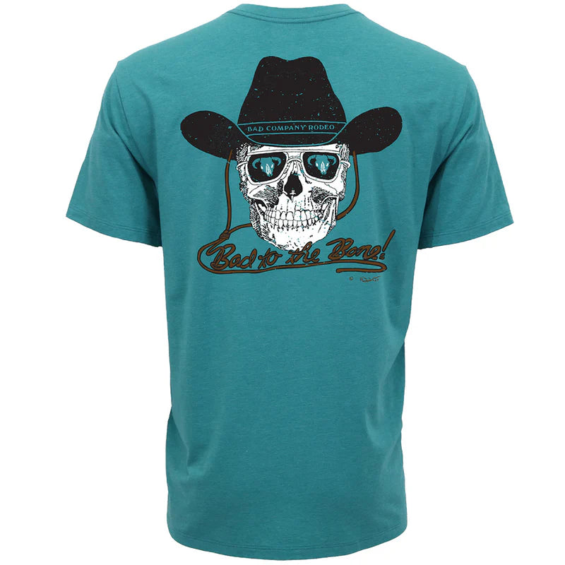Men's Hooey Bad Company T-shirt Teal with Black and White Skull Logo HT1835TL