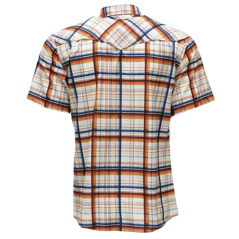 Men's Hooey "Sol" Short Sleeve Pearl Snap Cream Plaid Shirt HT2621CRPR