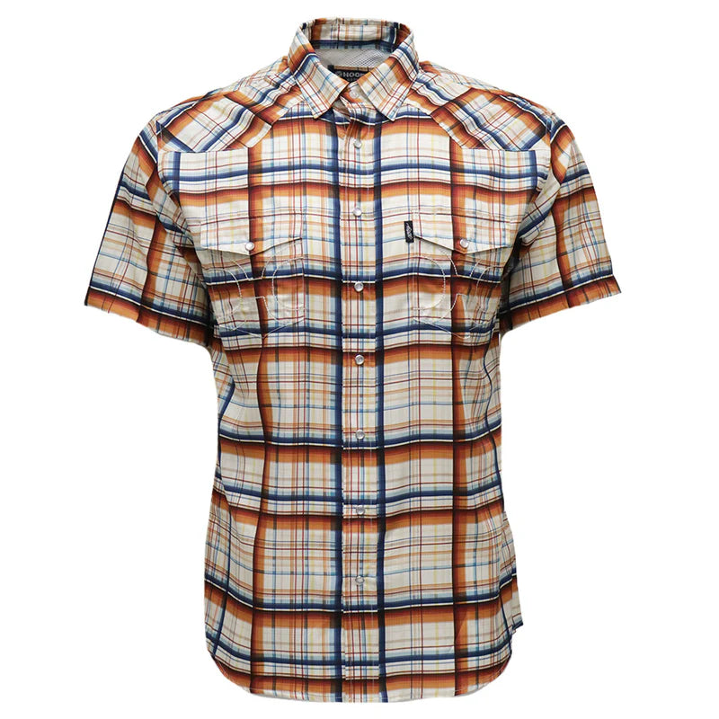 Men's Hooey "Sol" Short Sleeve Pearl Snap Cream Plaid Shirt HT2621CRPR