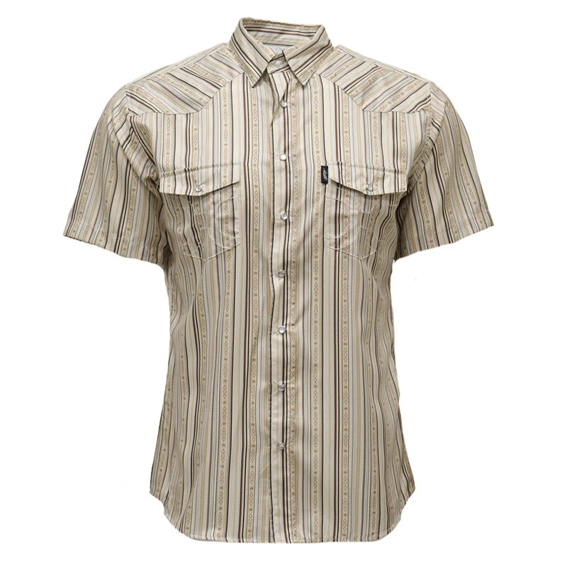 Men's Hooey "Sol" Short Sleeve Pearl Snap Shirt Cream Striped HT2621CRST