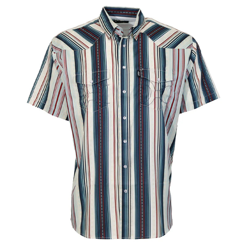 Men's Hooey Gray with Red and White Stripes "Sol" Short Sleeve Pearl Snap HT2621NVST