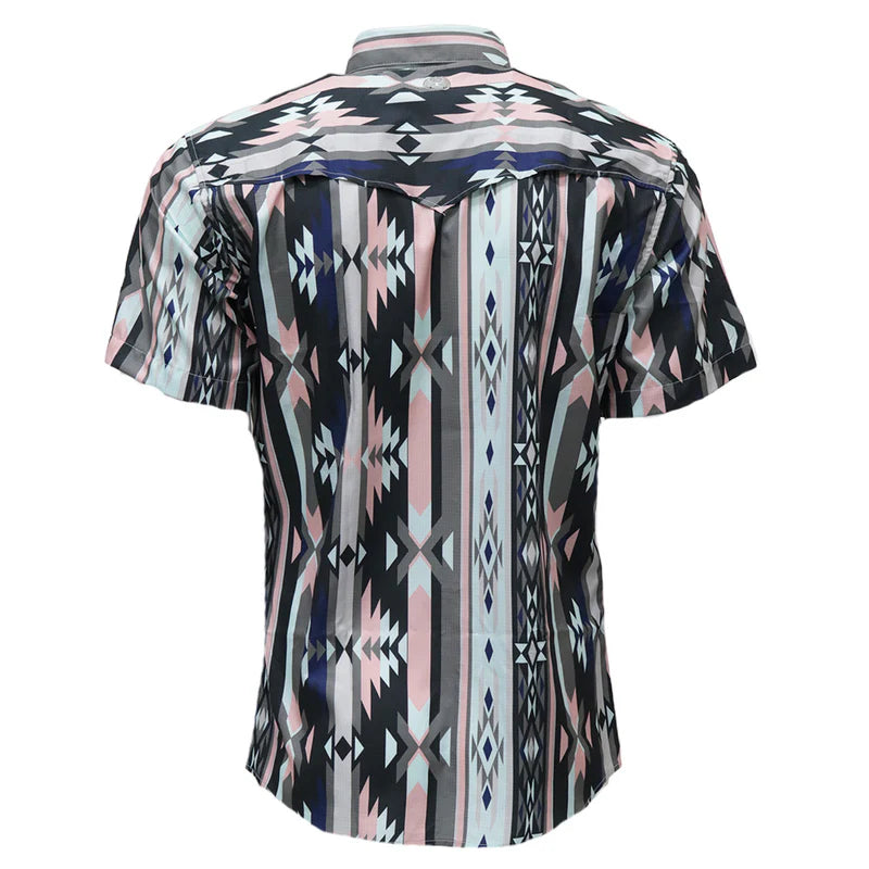 Men's Hooey Short Sleeve Pearl Snap Pink Aztec Shirt HT2621PKAZ