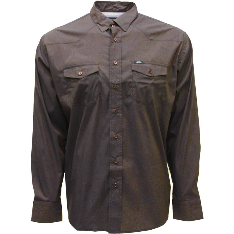 Hooey Men's Brown with Print Maverick Long Sleeve Button Up Shirt HT2691BR