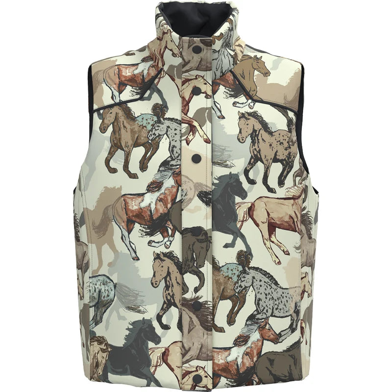 Girl Hooey's Charcoal/Horse Print Cassidy Reversible Puffer Vest HV2603DKCH-Y