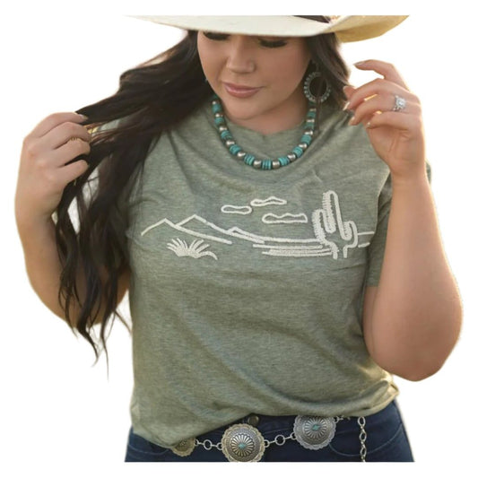 Olive Embroidered Tee - Crazy House Western Wear