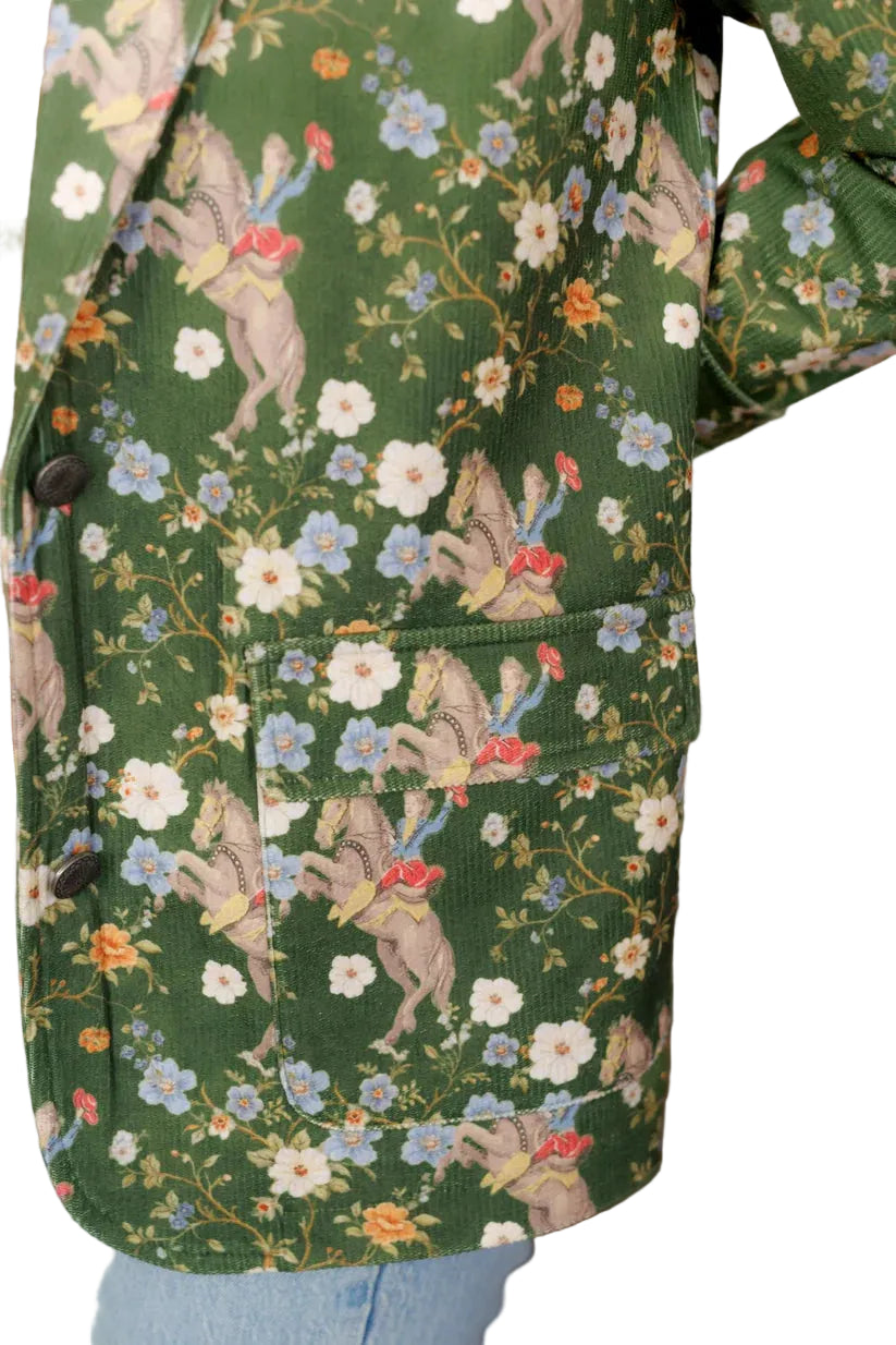 Howdy Hanny Women's Green Cowboy Corduroy Flower Horse Blazer