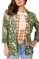 Howdy Hanny Women's Green Cowboy Corduroy Flower Horse Blazer