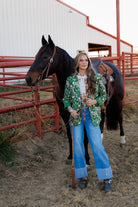 Howdy Hanny Women's Green Cowboy Corduroy Flower Horse Blazer