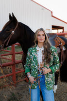 Howdy Hanny Women's Green Cowboy Corduroy Flower Horse Blazer