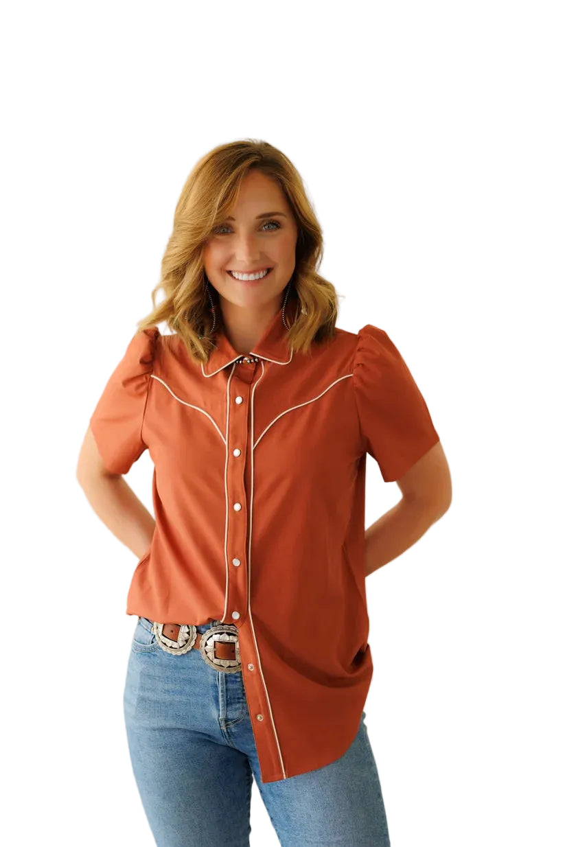 Howdy Hanny Women's Short Sleeve Pearl Snap Shirt